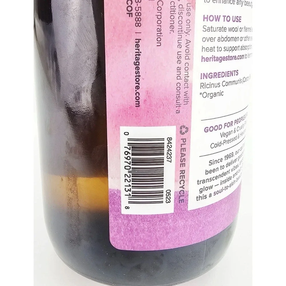 Heritage Store Organic Castor Oil Cold Pressed Vegan 32 Oz Jumbo